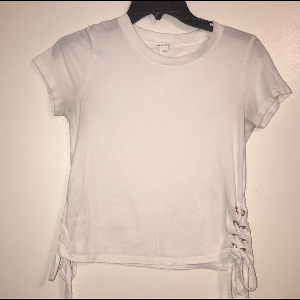 Aeropostale White Side Tie Cropped Tee Size S
